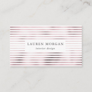 minimalist metallic blush pink stripes business card