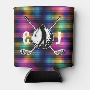 Minimalist Metallic Colorful Golf Monogram Design Can Cooler