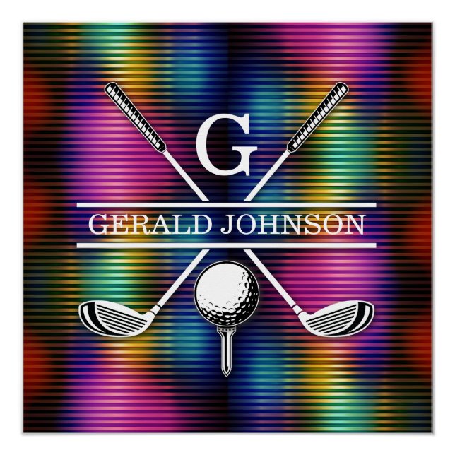 Minimalist Metallic Colorful Golf Monogram Design Poster (Front)