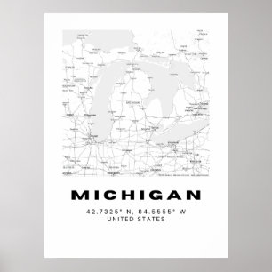 Minimalist Michigan Map Art - Black and White Coor Poster