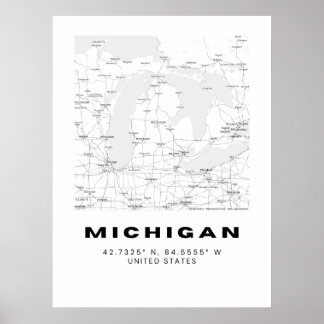 Minimalist Michigan Map Art - Black and White Coor Poster