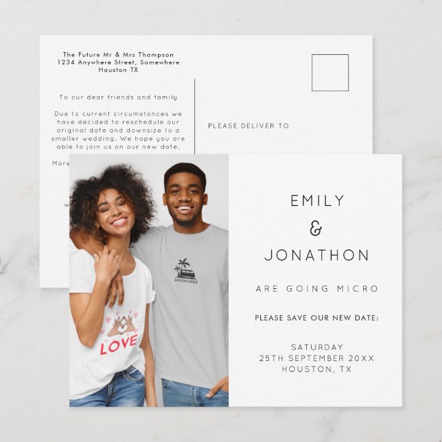 Minimalist Micro Wedding Photo Save The Date Announcement Postcard (Front/Back)