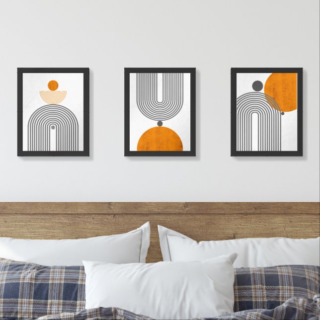 Minimalist Mid Century Geometric Wall Art Set of 3 (Bedroom)