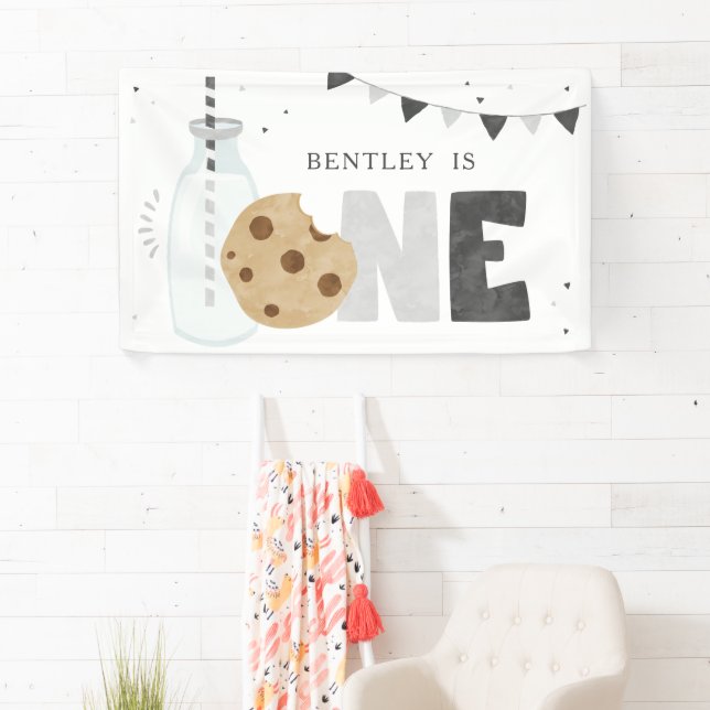 Minimalist Milk and Cookies Birthday Backdrop Banner (Insitu)