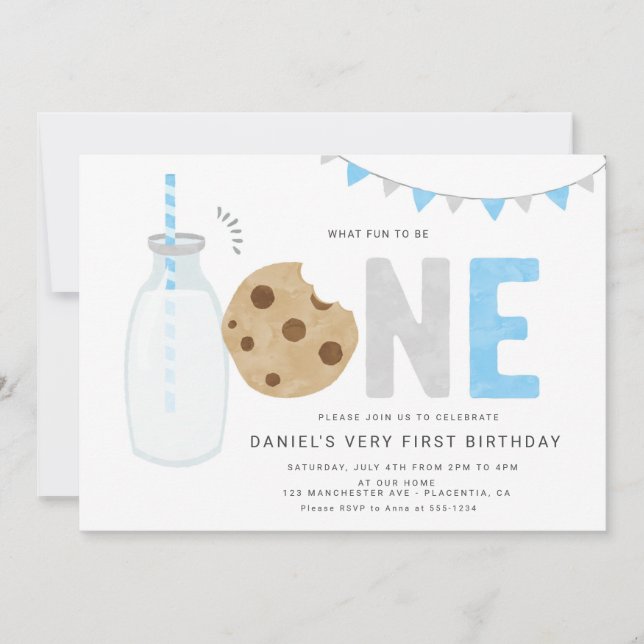 Minimalist Milk and Cookies First birthday Invitation (Front)