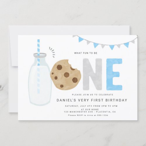 Minimalist Milk and Cookies First birthday Invitation