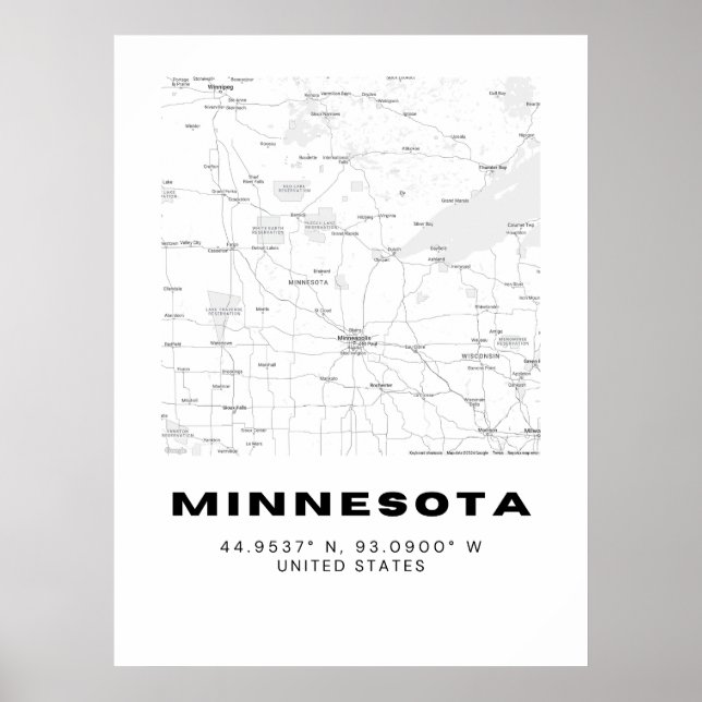 Minimalist Minnesota Map Art - Black and White Poster (Front)