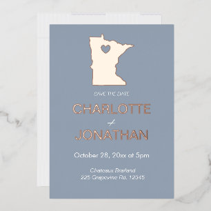Minimalist Minnesota State Destination Wedding  Foil Invitation