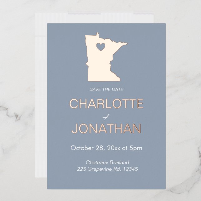 Minimalist Minnesota State Destination Wedding  Foil Invitation (Envelope)