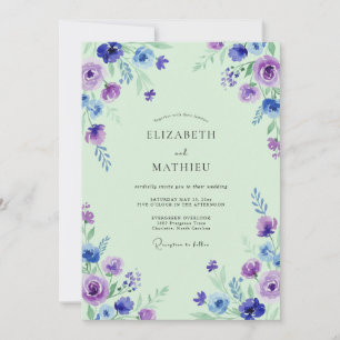 Minimalist Mint Amethyst Wildflower Wedding Invitation