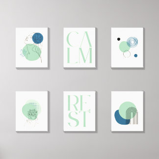 Minimalist Mint and Blue Gallery Wall Art Set Canvas Photo Tile