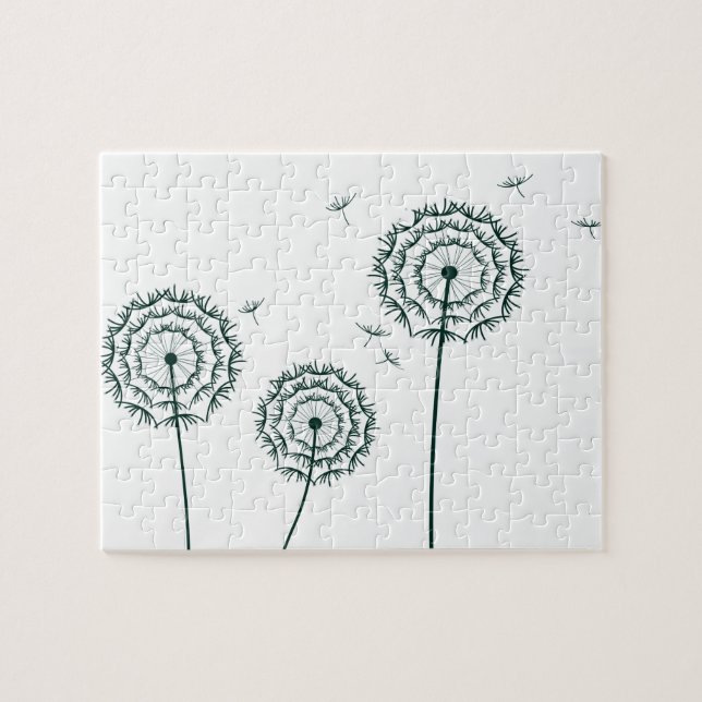 Minimalist Mint and White Spring Dandelion Flower  Jigsaw Puzzle (Horizontal)