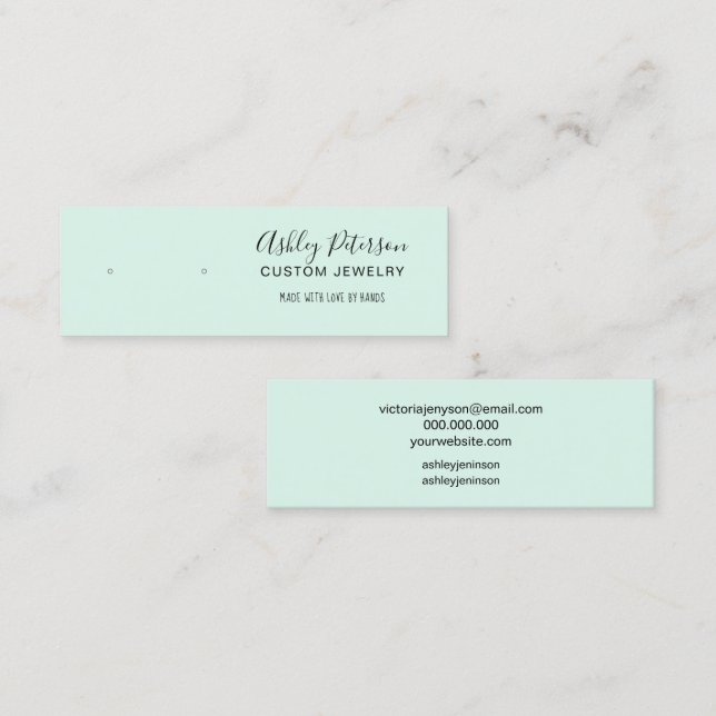 Minimalist mint green jewelry earring display mini business card (Front/Back)