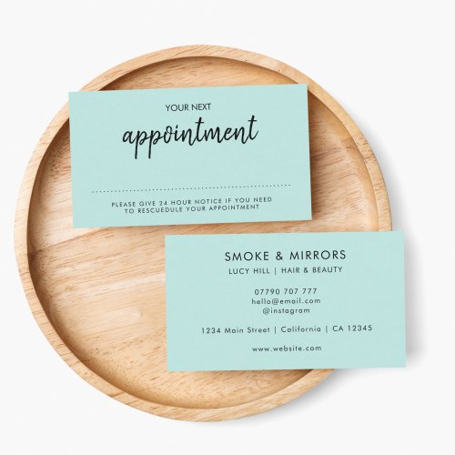Minimalist Mint Green  Modern Salon Reminder Next Appointment Card