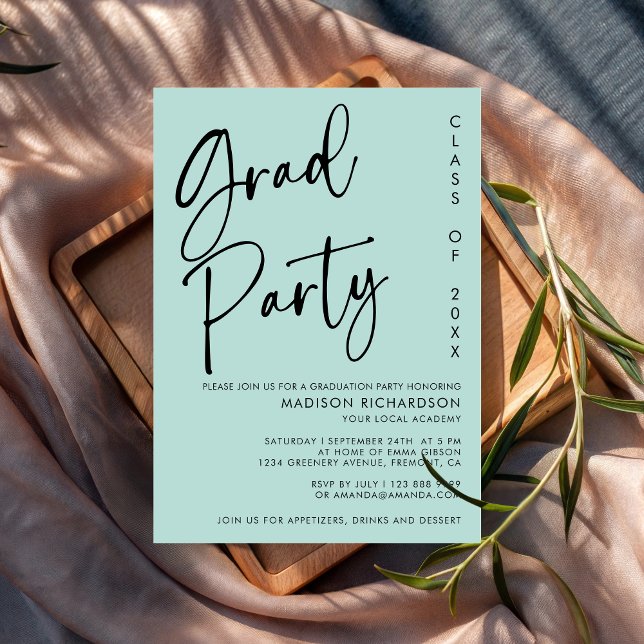 Minimalist Mint Green Script Graduation Party  Invitation (Creator Uploaded)