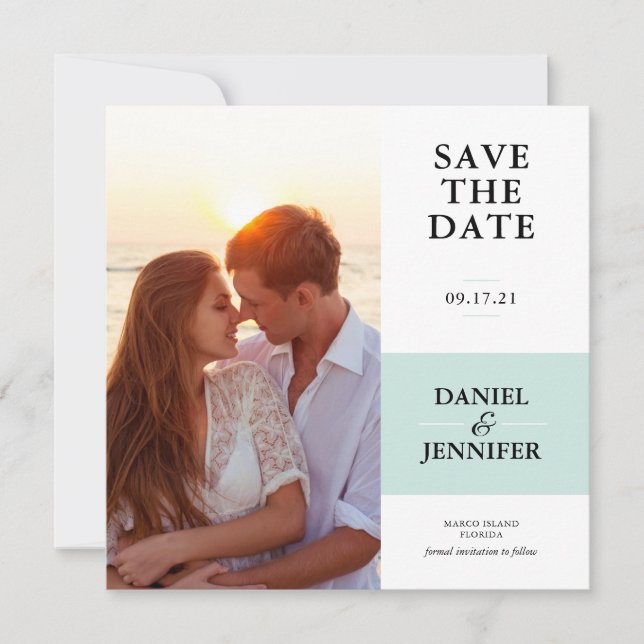 Minimalist Mint Photo Wedding Save The Date (Front)
