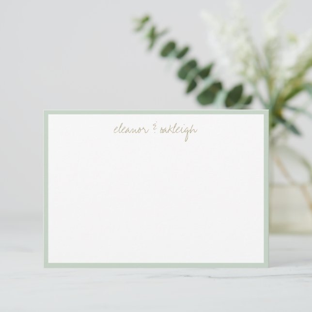 Minimalist Mint Sage Border Custom Script Name  Thank You Card (Standing Front)