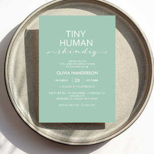 Minimalist Mint Tiny Human Shindig Baby Shower Invitation