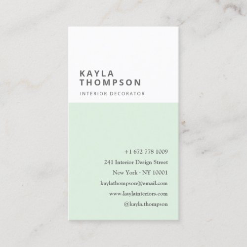 Minimalist mint white colorblock floral pattern business card