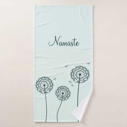 Minimalist Mint White Dandelion Yoga Namaste Bath Towel