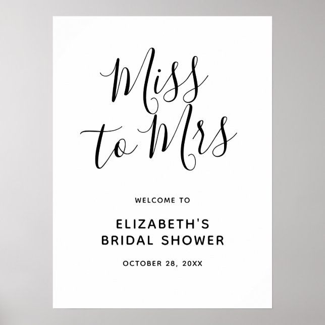 Minimalist Miss to Mrs Bridal Shower Welcome Sign (Front)