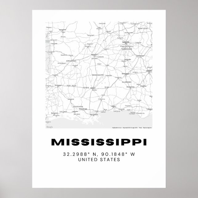 Minimalist Mississippi Map Art - Black and White  Poster (Front)