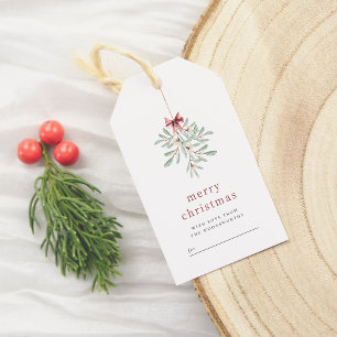 Minimalist Mistletoe Merry Christmas & Family Name Gift Tags