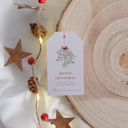 Minimalist Mistletoe Merry Christmas  Family Name Gift Tags