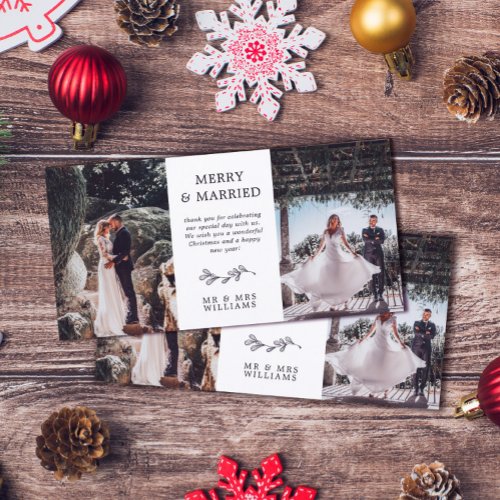 Minimalist Mistletoe Merry Married Christmas Thank You Card