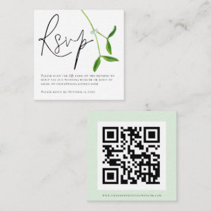 Minimalist Mistletoe Script QR Code Wedding RSVP E Enclosure Card