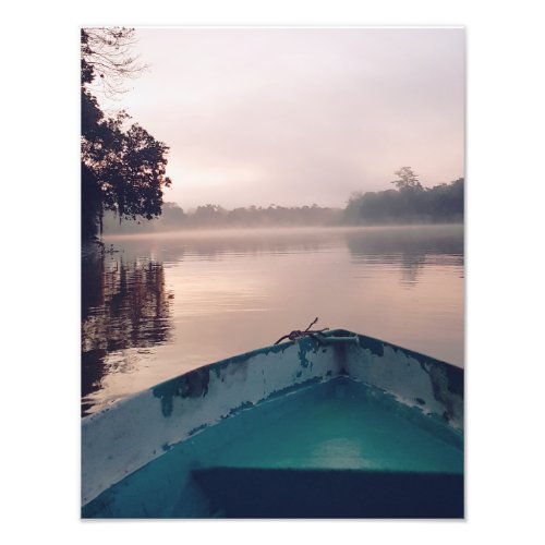 Minimalist Misty Boat on River Borneo Travel Photo Print