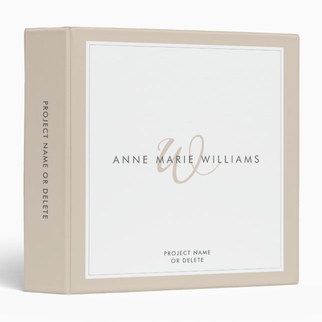 Minimalist Mocha Brown Two Border Monogram  3 Ring Binder (Front/Spine)