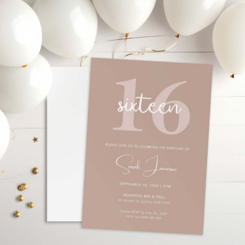 Minimalist Modern 16th Birthday Party Invitation