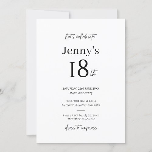 Minimalist Modern 18th Birthday Party Invitation