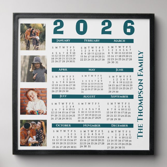 Minimalist Modern 2026 Yearly Photo Calendar Peel And Stick Photo Tile (Front Set)