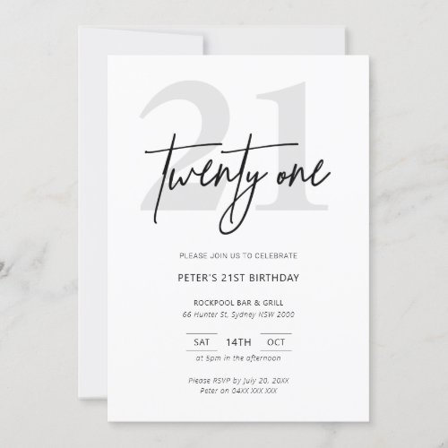Minimalist Modern 21st Birthday Party Invitation