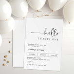 Minimalist Modern 21st Birthday Party Invitation<br><div class="desc">This minimalist typography 21st birthday party invitation is perfect for a modern birthday party. The simple design features classic minimalist black and white typography with a modern feel. Customizable in any color. Keep the design minimal and elegant, as is, or personalize it by adding your own graphics and artwork. For...</div>