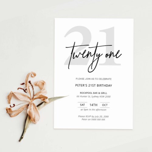 Minimalist Modern 21st Birthday Party Invitation