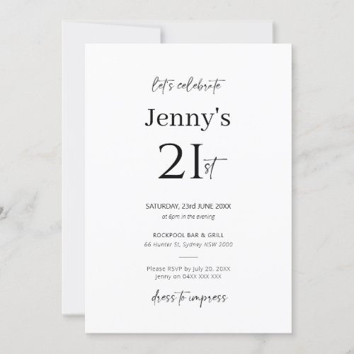 Minimalist Modern 21st Birthday Party Invitation