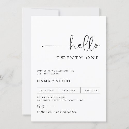 Minimalist Modern 21st Birthday Party Invitation