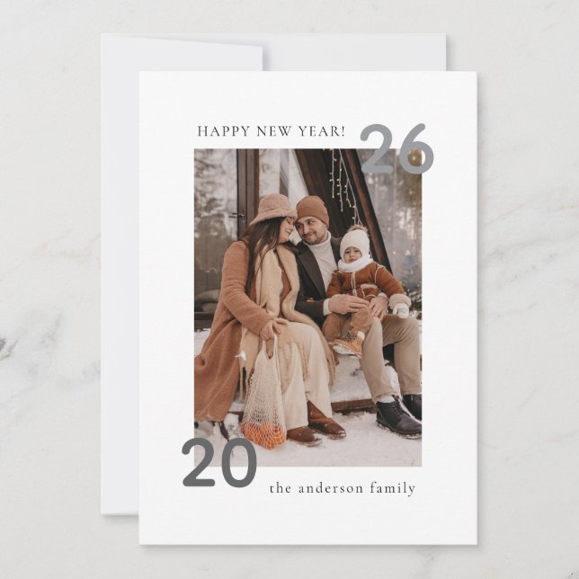 Minimalist Modern 2 Photo Happy New Year Holiday Card (Front)