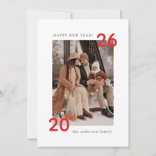 Minimalist Modern 2 Photo Happy New Year Holiday Card (Front)