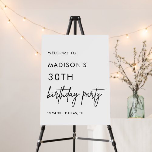 Minimalist Modern 30th Birthday Party Welcome Sign