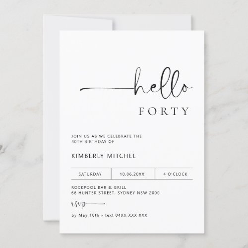 Minimalist Modern 40th Birthday Party Invitation