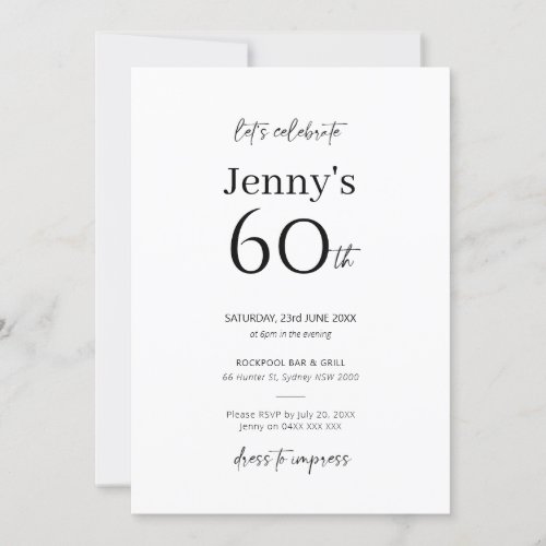 Minimalist Modern 60th Birthday Party Invitation