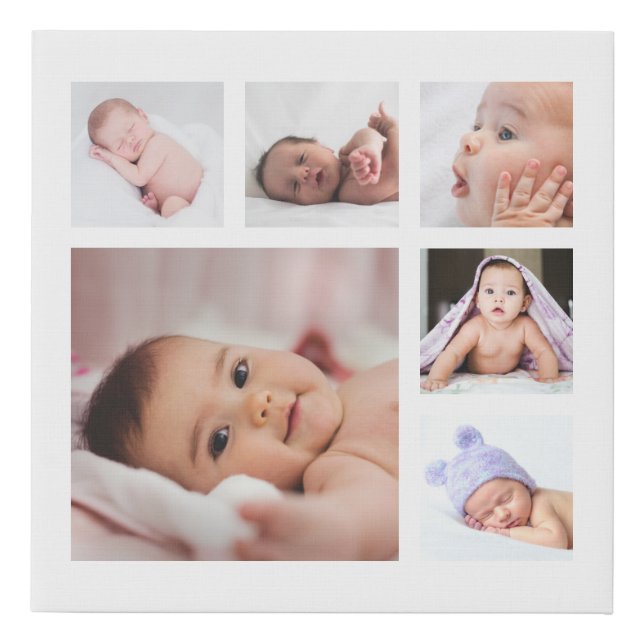 Minimalist Modern 6 Photo Collage Template White Faux Canvas Print (Front)