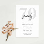 Minimalist Modern 70th Birthday Party Invitation<br><div class="desc">This minimalist typography 70th birthday party invitation is perfect for a modern birthday party. The simple design features classic minimalist black and white typography with a modern feel. Customisable in any colour. Keep the design minimal and elegant, as is, or personalise it by adding your own graphics and artwork. For...</div>
