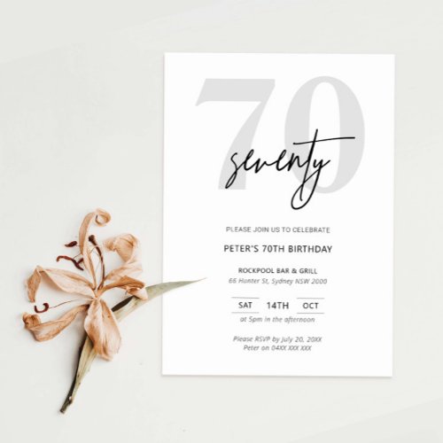 Minimalist Modern 70th Birthday Party Invitation