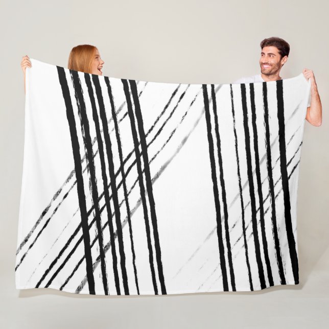 Minimalist Modern Abstract Black and White Simple Fleece Blanket (In Situ)