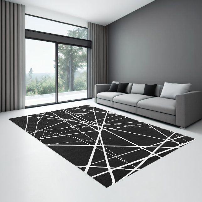 Minimalist Modern Abstract Black White Area Rug (Insitu (Indoor 3))